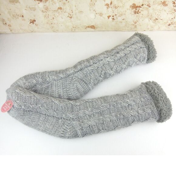 Aromasoles Accessories - Aromasoles Lounge Socks Cable Knit One Size Gray Lined Rose Shea Butter Non Slip